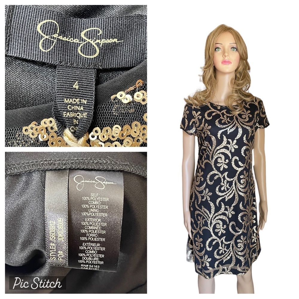 Jessica Simpson Black and Gold‎ Sequin
Shift Dress size 4